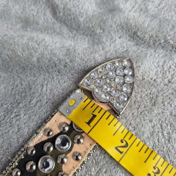 Rhinestone Studded Camouflage Genuine Leather Belt Sparkling Buckle & Tip Size M - Picture 6 of 6